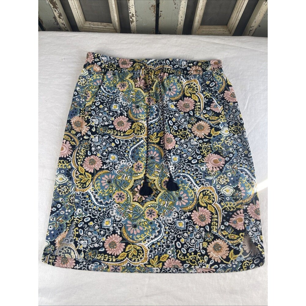 LOFT Petites Size SP Paisley Floral Casual Pencil Skirt Boho Tassels Pockets